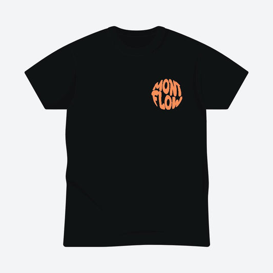 Logo Montflow orange fluo imprimé au dos du T-Shirt LUX Signature Vibe Fluo.